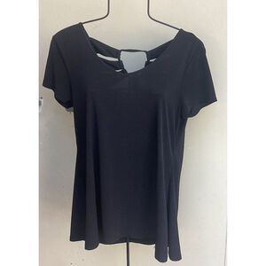 Chicos Black Blouse Sz Small/4(Chicos 0) Open Work & Tie On Back Flowy Woman’s